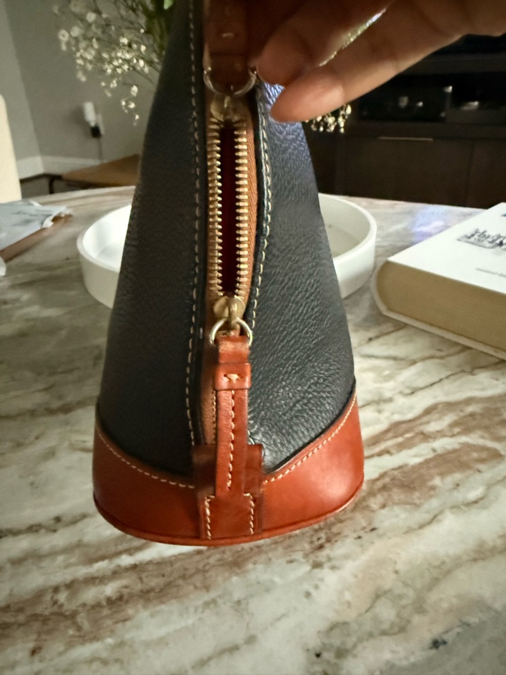 Dooney & Bourke Pebbled Leather Dome Satchel Black Brown Classic  Handbag - Picture 5 of 16